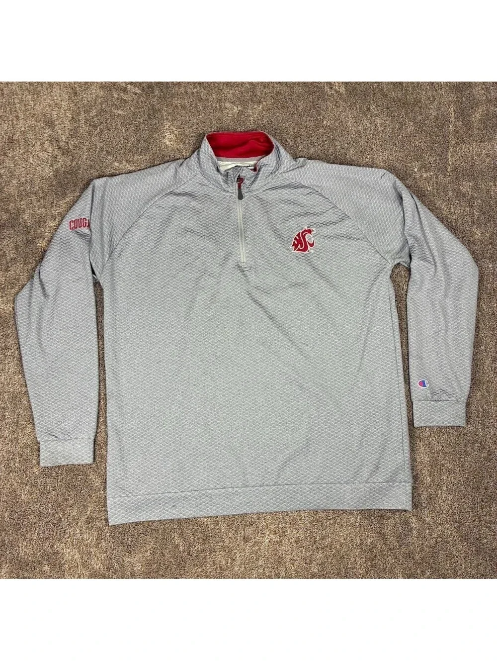 Champion Washington State Cougars Quarter Zip Pullover Mens Size XLarge Grey